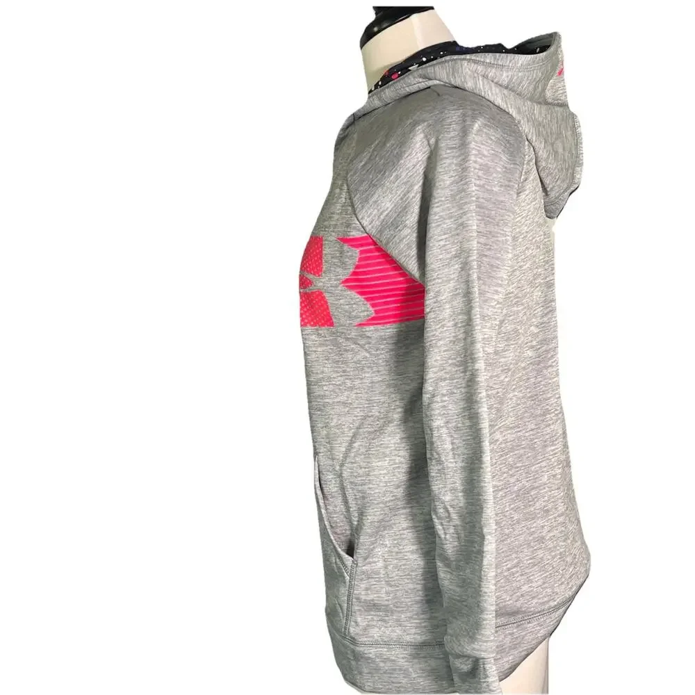 Under Armour Cold Gear Loose Light Gray Hoodie Neon Pink Large Logo Youth XL-NWT